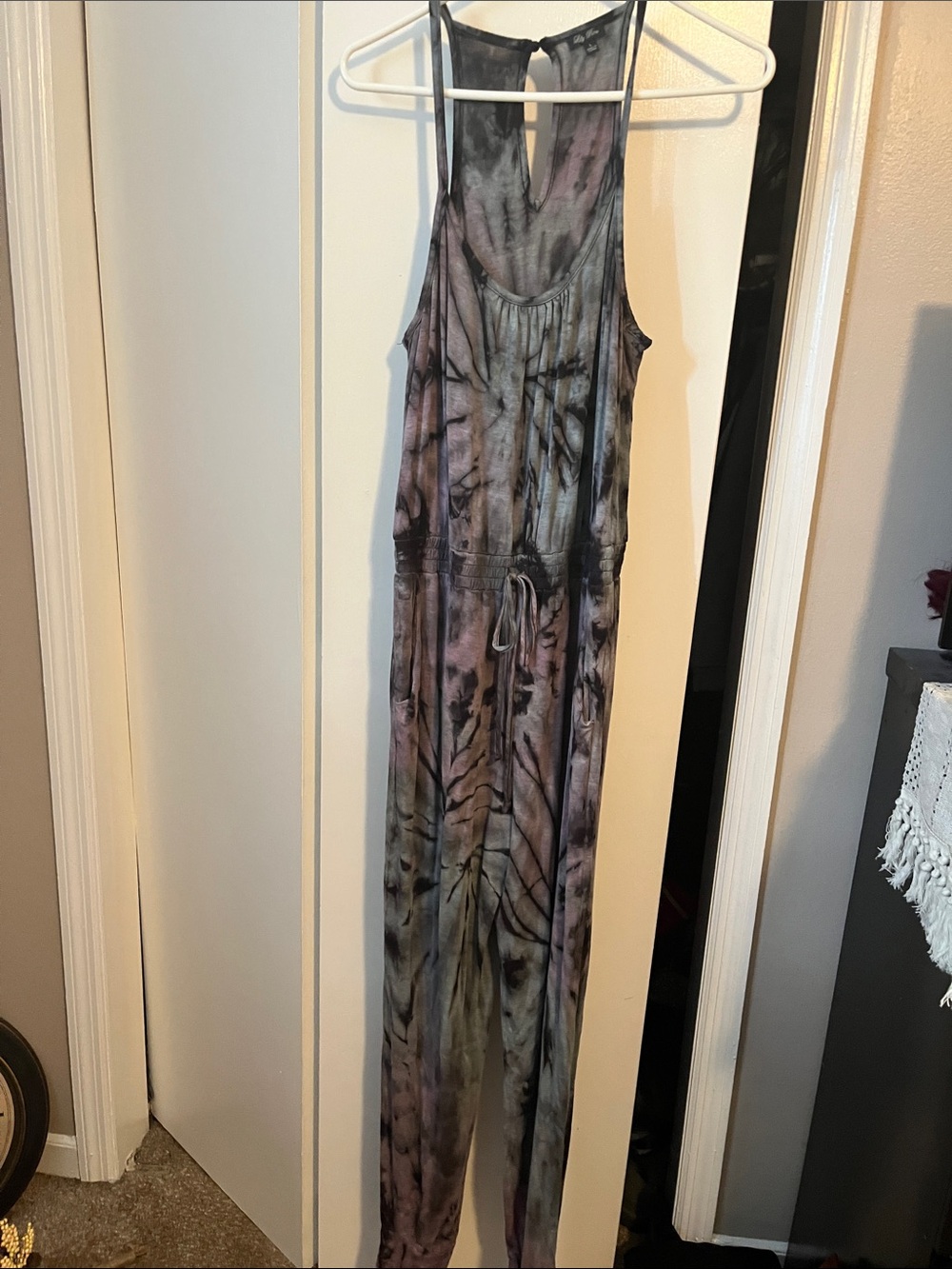 Lily Rose Tie-Dye Racerback Jumpsuit in Black, Gray, and Pink